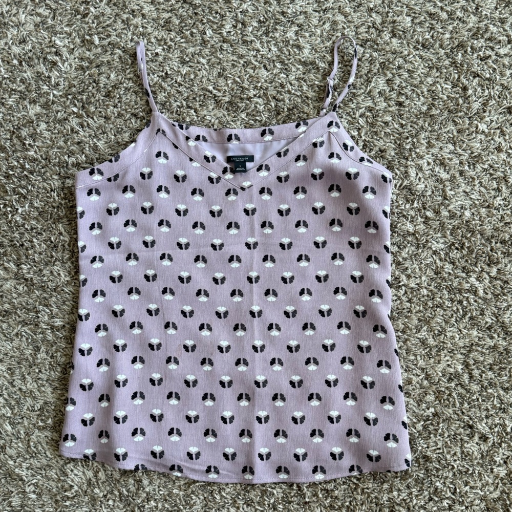 Ann Taylor Lilac Pink Floral Dot Spaghetti Strap Cami
